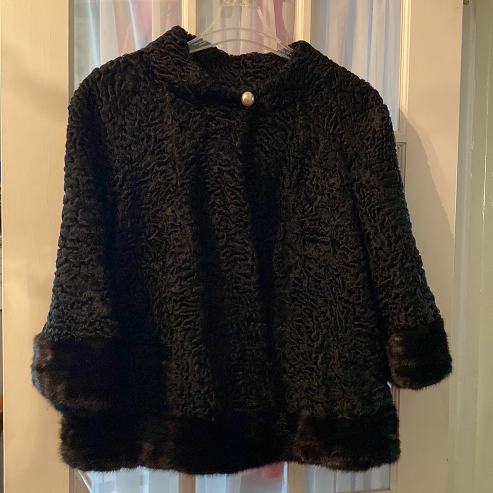 WOMEN SOFT BLACK FUR COAT With Real mink Fur Colla